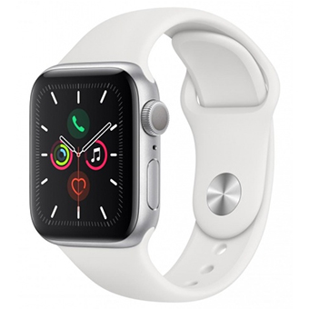 Apple Watch Series 5, 44 мм, корпус из алюминия серебристого цвета, спортивный ремешок белого цвета