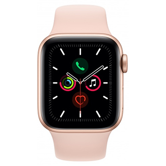Apple Watch Series 5, 44 мм, корпус из алюминия золотого цвета, спортивный ремешок цвета «розовый песок»