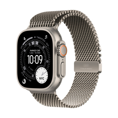 Apple Watch Ultra 3 (2025), 49 мм корпус из титана цвета «Natural», ремешок Titanium Milanese Loop размера S цвета «Natural»