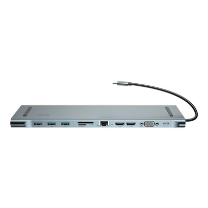 Переходник Baseus для MacBook HUB Enjoyment Series (Type-C to USB3.0+HDMI+SD/MMC+TF/Micro+LAN+VGA+PD+AUX) (CATSX-G0G) Deep Grey, темно-серый