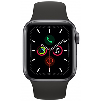 Apple Watch Series 5, 40 мм, корпус из алюминия цвета «серый космос», спортивный ремешок черного цвета