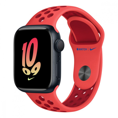 Apple Watch Nike Series 8, 41 мм корпус из алюминия цвета «Midnight», ремешок Nike Sport Band размера M/L цвета «Bright Crimson/Gym Red»
