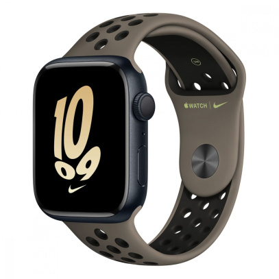 Apple Watch Nike Series 8, 45 мм корпус из алюминия цвета «Midnight», ремешок Nike Sport Band размера M/L цвета «Olive Grey/Black»
