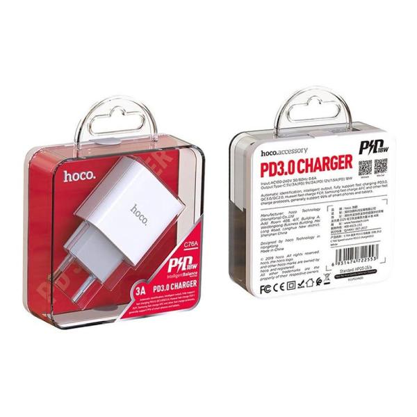 Зарядное устройство USB Type-C hoco. PD 3A 18Вт (C76A) Белый