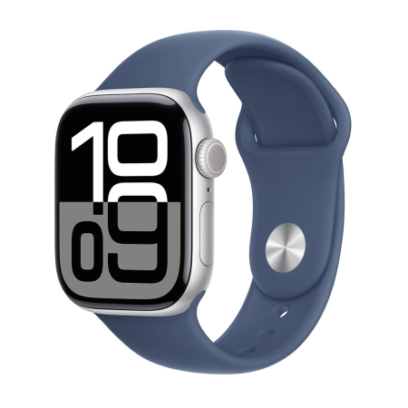 Apple Watch Series 10, 46 мм корпус из алюминия цвета «Silver», ремешок Sport Band размера M/L цвета «Denim»