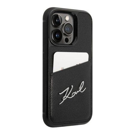 Чехол Karl Lagerfeld для iPhone 14 Pro PU with Cardslot Signature logo Hard (KLHCP14LCSSK) Черный