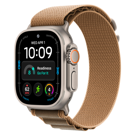 Apple Watch Ultra 4, 49 мм корпус из титана цвета «Natural», ремешок Alpine Loop цвета «Desert» размера L