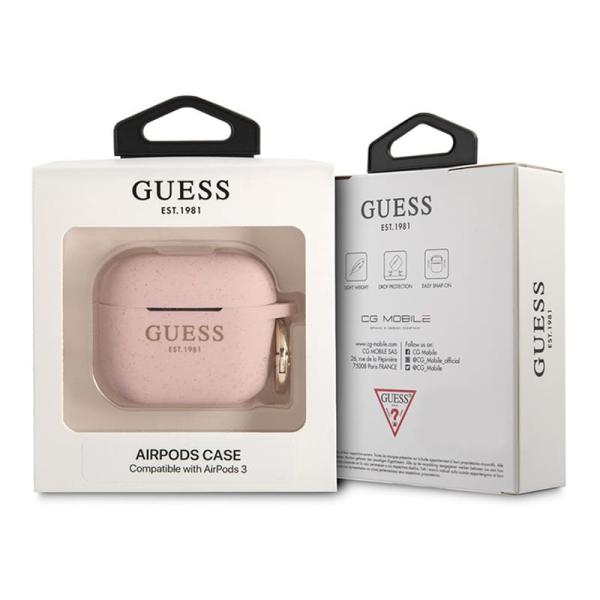 Чехол Guess с карабином для AirPods 3 CG Mobile Silicone with ring, цвет Блестящий (GUA3SGGEP) Cветло-розовый