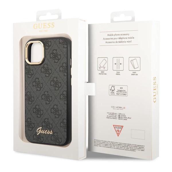 Чехол Guess для iPhone 14 CG Mobile PU 4G Script metal logo Hard (GUHCP14SHG4SHK) Черный