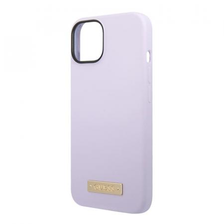 Чехол Guess для iPhone 14 с Magsafe CG Mobile Liquid silicone Plate metal logo Hard (GUHMP14SSBPLU) Сиреневый
