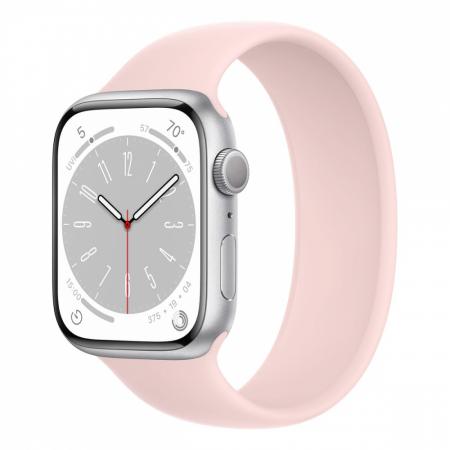 Apple Watch Series 8, 45 мм корпус из алюминия цвета «Silver», ремешок Solo Loop цвета «Chalk Pink»