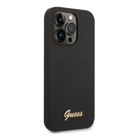 Чехол Guess для iPhone 14 Pro Max Liquid Silicone Gold Metal logo (GUHCP14XSLSMK) Черный