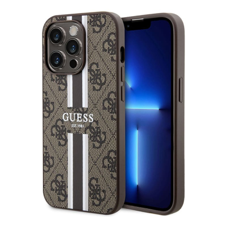 Чехол Guess для iPhone 14 Pro Max PU 4G Stripe printed logo Hard (GUHMP14XP4RPSW) Коричневый