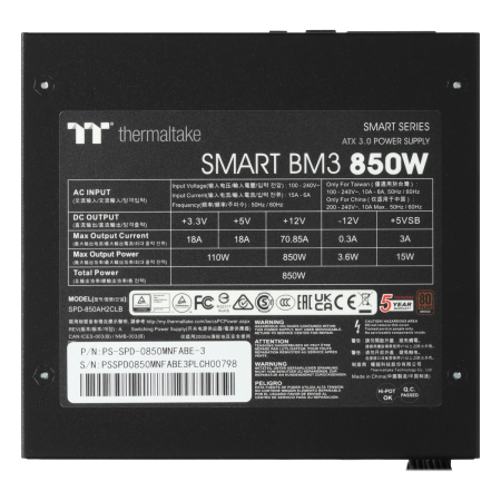 Блок питания Thermaltake Smart BM3 (PS-SPD-0850MNFABE-3) Bronze, 850 Вт Чёрный