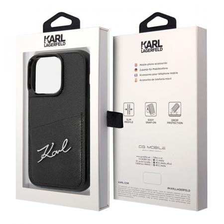 Чехол Karl Lagerfeld для iPhone 14 Pro PU with Cardslot Signature logo Hard (KLHCP14LCSSK) Черный