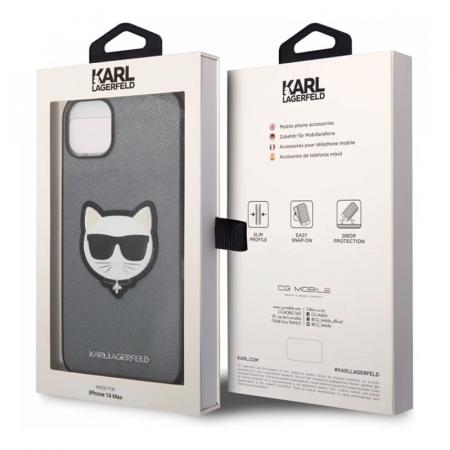 Чехол Karl Lagerfeld для iPhone 14 PU Saffiano Choupette head Patch Hard (KLHCP14SSAPCHG) Серебристый